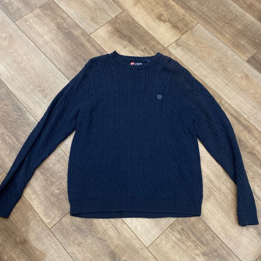 Vintage Chaps Men's Navy Cable Knit vintage Crewneck pullover sweater